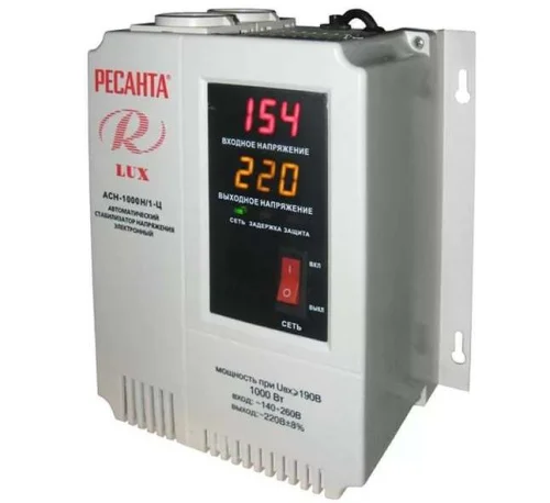 Стабилизатор напряжения АСН-1000 Н 1-Ц 1ф 1кВт настен. 1 розет. IP20 релейный Lux 63 6 14 (Ресанта)