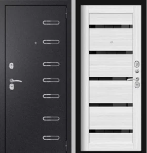 Дверь металлическая Хит-8_ NOVA черный шелк/Элис/Марио бел ясень/хром 860 левая