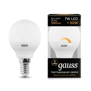 Лампа Gauss LED Шар-dim E14 7W 560lm 3000К диммируемая *1/10/100