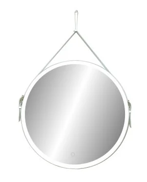 Зеркало D500 Millenium White Led с сенсором на ремне из натуральной кожи белого цвета  ЗЛП963