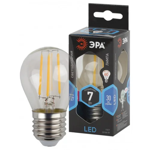 Лампа Е27  Filament  шар 7Вт 730Лм 4000К F-LED P45-7w-840-E27 Б0027949 (Эра)  1 10