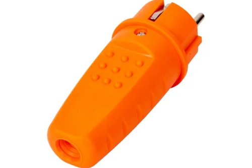 Вилка электрич. прямая с зазем каучук 1ф 16А 250В IP44 оранжевая (еврослот) 3031 (UNIVersal)  1