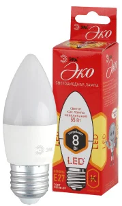 Лампа Е27 свеча 8Вт 640Лм 2700К ECO LED B35-8W-827-E27 Б0030020 (Эра)  1 10