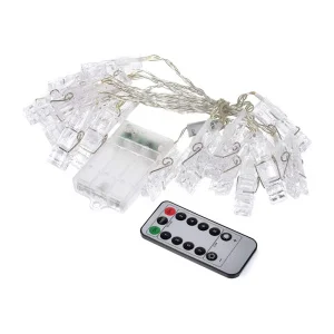 Электрогирлянда VEGAS "Прищепки" 20 теплых LED ламп, с пультом, контроллер 8 режимов, таймер, прозра