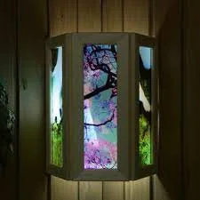 Абажур деревянный 33х29х12см "Рисунок 1" 3441121 со вставками из стекла с УФ печатью, малый 