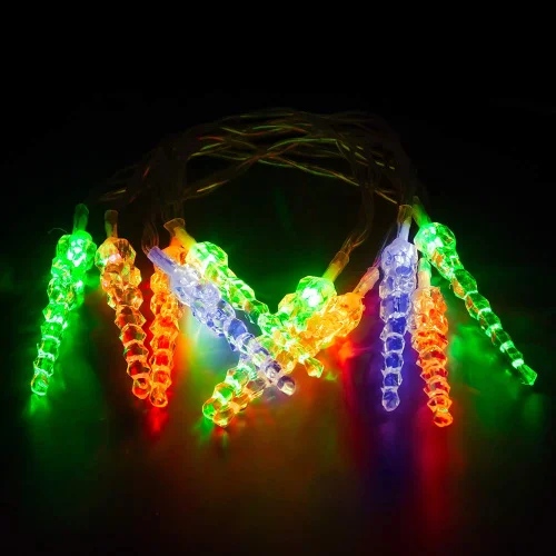 Электрогирлянда VEGAS Нить  Сосульки  10 разноцветных LED ламп, прозрачный провод, мерцание, 1,5 м +