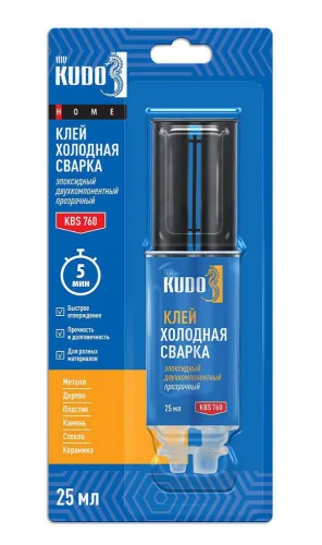 Клей эпоксидный двухкомпонентный прозрачный KUDO HOME, 25 мл (KBS-760)