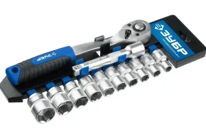 Набор торцевых 6-гранных головок с трещоткой 1 2  10-24мм сталь Cr-V уп-12шт Зубр ТБ-12Б  1