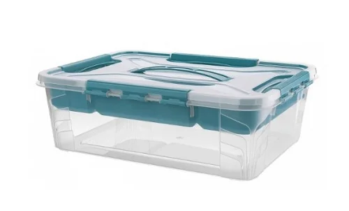 Ящик универсальный с замками и вставкой - органайзером  Grand Box  10л 390х290х124мм голубой 4332243