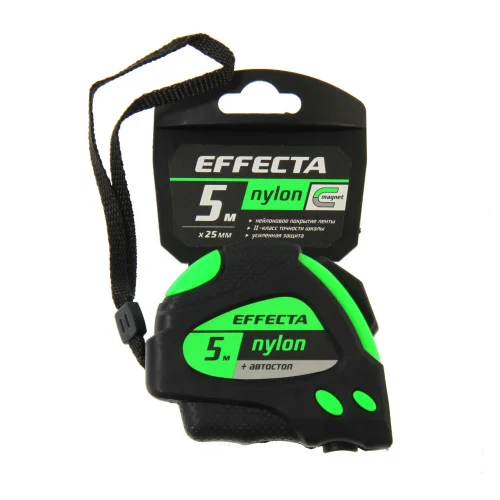 Рулетка 5м 25мм обрезиненный корпус фиксатор Effecta Nylon автостоп магнит 580525  1 12