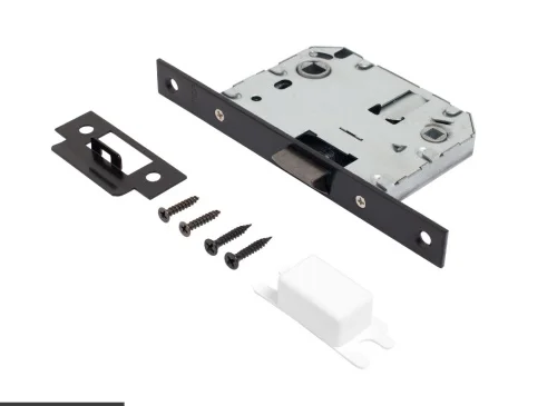 Защёлка врезная сантехническая АЛЛЮР АРТ L7050S BL планка18мм без ручек с фиксатором, матовый черный