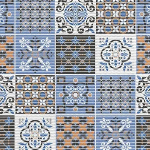 Коврик напольный0,8х15м Vilina 225PT Преображение мозаика цветная синий оранжевый, пвх