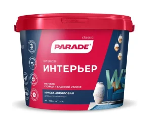 Краска акриловая Parade W3 интерьерная стен и потолков влагостойкая матовая 9л