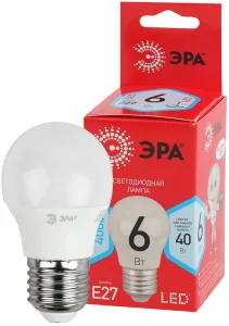 Лампа Е27 шар 6Вт 480Лм 4000К ECO LED P45-6W-840-E27 Б0020630 (Эра) *1/10