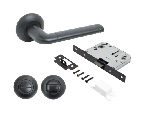 Комплект ручка+защелка с фиксатором АЛЛЮР АРТ  ПОЛО  BL+L7050S BL+BK-R1 BL(15150 S7050) матовый черн