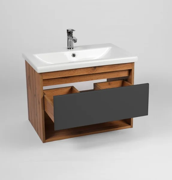 Тумба подвесная Бостон Como 60 430х560х500мм с раковиной COMO 60 Viant VBOS60COG-T1YP графит