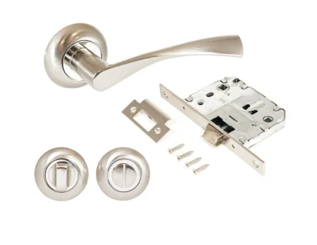 Ручка дверная АЛЛЮР АРТ ОСКАР SN+L7050S SN+BK-R1 SN (1380/S7050) с защелкой с фиксатором матовый никель