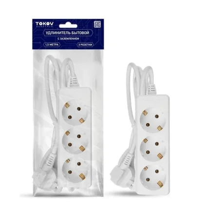 Удлинитель 3х1.5м с заземл. 10А 3х0.75 TKE-C01-BU3-1.5-075-Z (Tokov Electric)  1