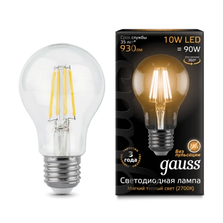 Лампа Е27  Filament  10Вт 930Лм 2700К 102802110 (Gauss)  1 10 40