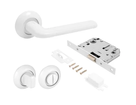 Ручка дверная АЛЛЮР АРТ ПОЛО W+L7050S W+BK-R1 W(15110/S7050) с защелкой с фиксатором матовый белый