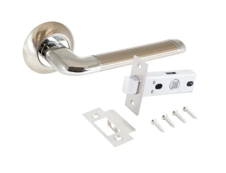 Ручка дверная АЛЛЮР АРТ ПОЛО SN/CP+L45-8 SN (1582/S45) с защелкой матовый никель/хром