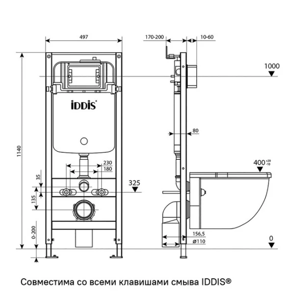 Комплект инсталляции 3в1 унитаз с крышкой+инсталляция+кнопка Iddis Basic BASBI02i73