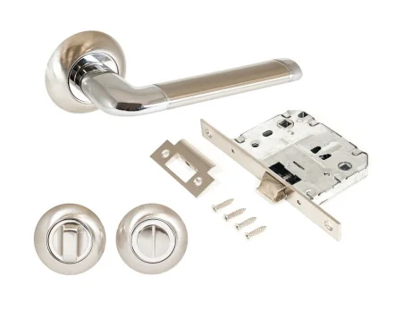 Комплект ручка+защелка с фиксатором АЛЛЮР АРТ  ПОЛО  SN CP+L7050S SN+BK-R1 SN (1582 S7050) мат.никел