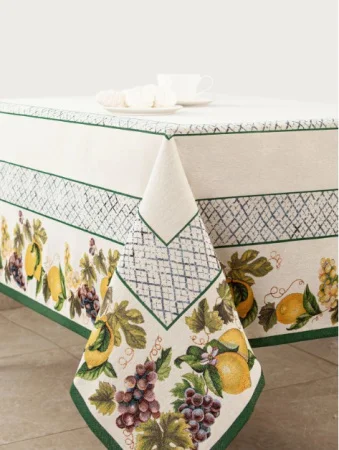 Скатерть Жюра Виноград и лимоны зеленый бордюр 140х180см 08784