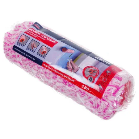 Ролик малярный 180мм. полиакрил красно-белый микс, ворс 18 мм, бюгель 8 мм, Профи (254 48 018) (Акор