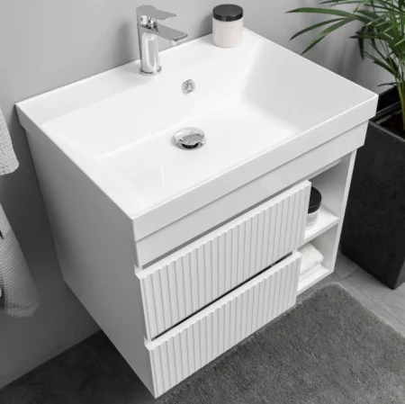 Тумба подвесная Garda Puro 60 с 2 ящиками, фасад фрезерованный с нишами (под Астория) PU-T60-W белый