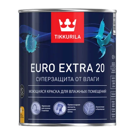 Краска для влажных помещений EURO EXTRA 20 база A п мат. Тиккурила 0,9л.