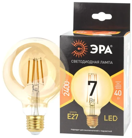 Лампа Е27  Filament  шар 7Вт 440Лм 2400К F-LED G95-7w-824-E27 gold Б0047662 (Эра)  1 20