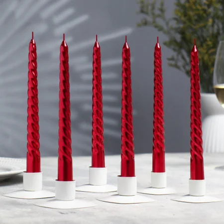 Набор Свечей витых, 1,9х 20 см, 6 штук, рубиновый металлик 2383827