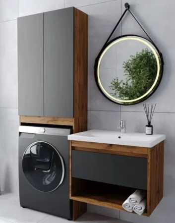 Шкаф над стиральной машиной Viant VBOS645G-SHSM Бостон разборный 380х645х1900мм графит