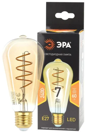 Лампа Е27  Filament  7Вт 580Лм 2400К F-LED ST64-7w-824-E27 spiral gold Б0047665 (Эра)  1 20