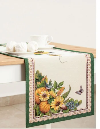 Дорожка на стол Август зеленый бордюр 40х100см 05590