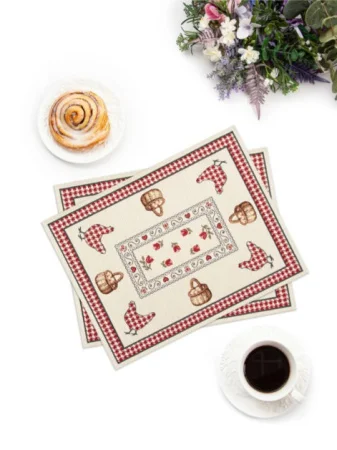 Комплект салфеток Петушки и курочки красный бордюр 35х45см 2шт 05658