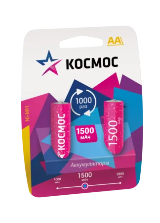 Аккумулятор AA R6 NI-MN BP-2 (упак 2 шт) 1500mA KOCR6NIMH (Космос)  12