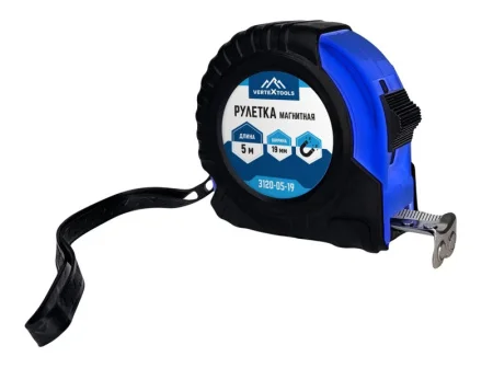 Рулетка 5м 19мм обрезиненный корпус, фиксатор VertexTools 3120-05-19