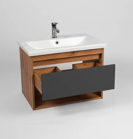 Тумба подвесная Бостон Como 70 425х655х500мм с раковиной COMO 70 Viant VBOS70COG-T1YP графит