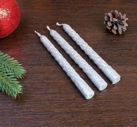 Набор свечей витых 1,5х15см 3 штуки серебристый 3636069 *1/