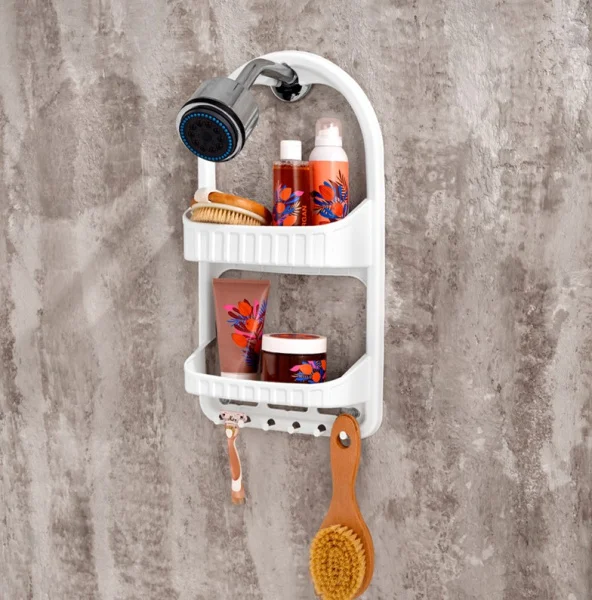 Полка двухъярусная навесная + крючки цвет белый 09164 (DDSTYLE)