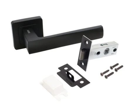 Ручка дверная АЛЛЮР АРТ КОЛОМБО BL+L45-8 BL (23150/S45) с защелкой матовый черный