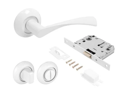 Комплект ручка+защелка с фиксатором АЛЛЮР АРТ  ОСКАР  W+L7050S W+BK-R1 W (13110 S7050) мат.белый  20
