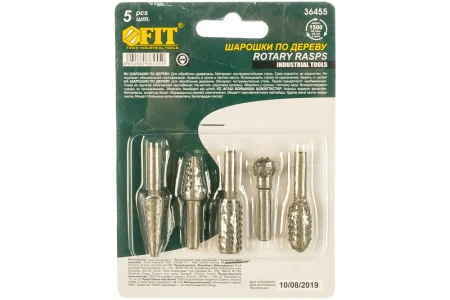 Набор шарошек стальных по дереву хвостовик 6мм уп-5шт Fit 36455  1