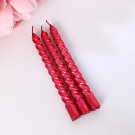 Набор свечей витых 1,5х15см 3 штуки рубиновый 3636063 *1/