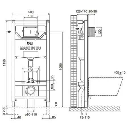 Инсталляция для подвесного унитаза 120 ECO Sanitarblock 879235/879593 OLI