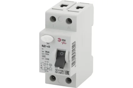 Устройство защитного отключения (УЗО) 1P+N 16А 30мА ВД1-63 Pro NO-902-26 Б0031875 Эра