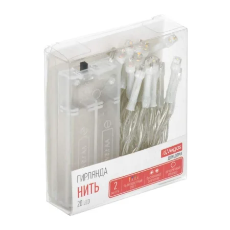 Гирлянда VEGAS «Нить» 2м IP20 20 разноцветных LED ламп прозрачный провод на батарейках 