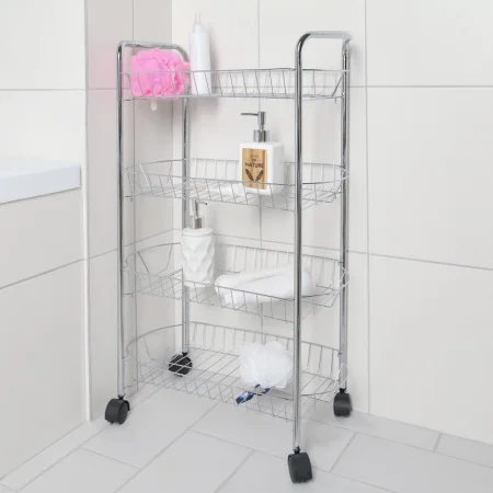 Этажерка 4х-ярусная на колесах 50х27х 79см хром 890917 (Доляна) *1